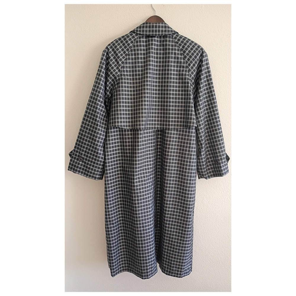 J.G. Hook Vintage Plaid Trench Coat Black White Double Breasted Rain Jacket 10 - Picture 2 of 7